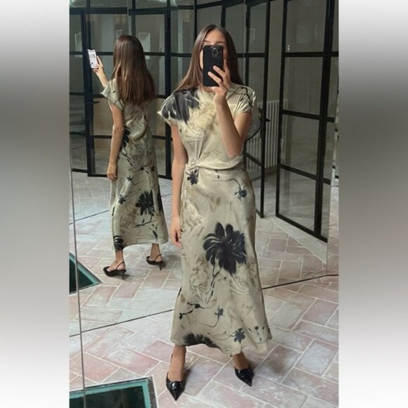 ZARA SATIN EFFECT MIDI DRESS - Picture 1 of 6
